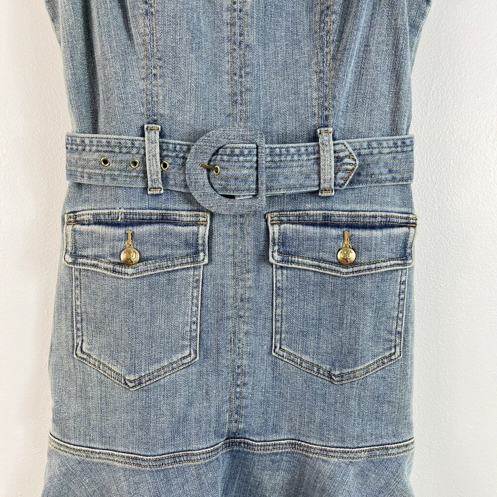 7 For All Mankind Denim Patch Pocket Mini Dress Size Small Belted Festival Party - Picture 3 of 15